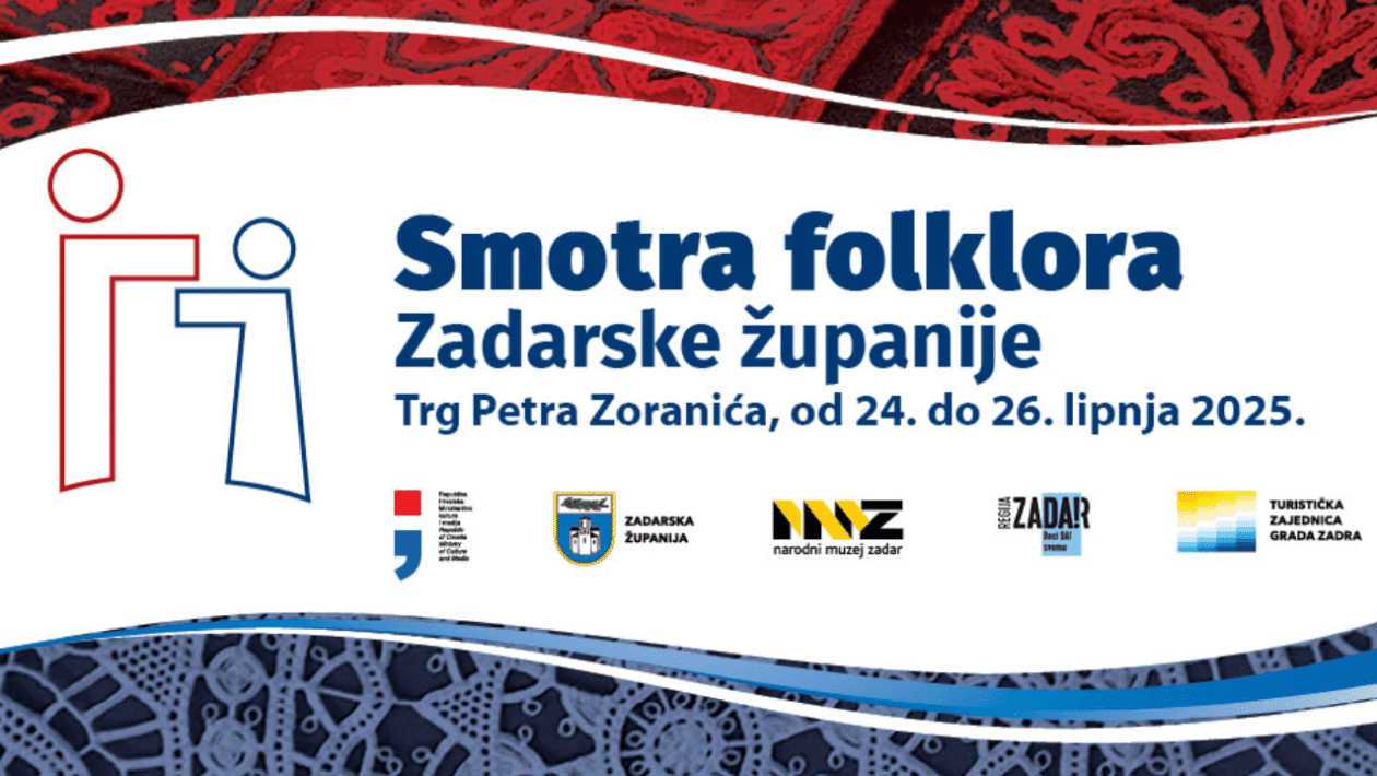Nastup kulturno-umjetničkog društva na Smotri folklora Zadarske županije 2025. na Trgu Petra Zoranića u Zadru