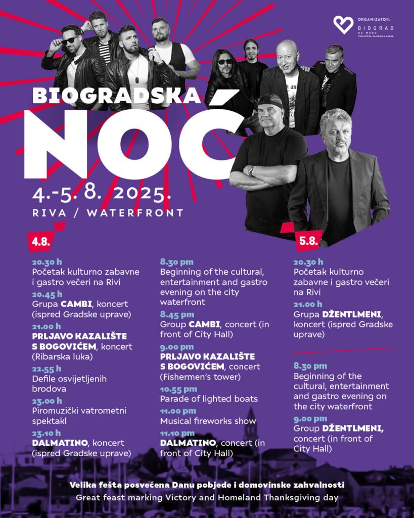 Posjetitelji uživaju u koncertu na rivi tijekom Biogradskog ljeta 2025