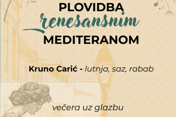 Glazbenik Kruno Carić svira lutnju u Hotelu Kali tijekom večeri Plovidba renesansnim Mediteranom