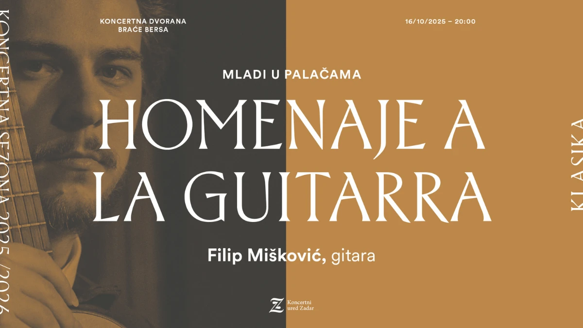 Filip Mišković izvodi španjolsku glazbu na gitari u Koncertnoj dvorani braće Bersa u Zadru
