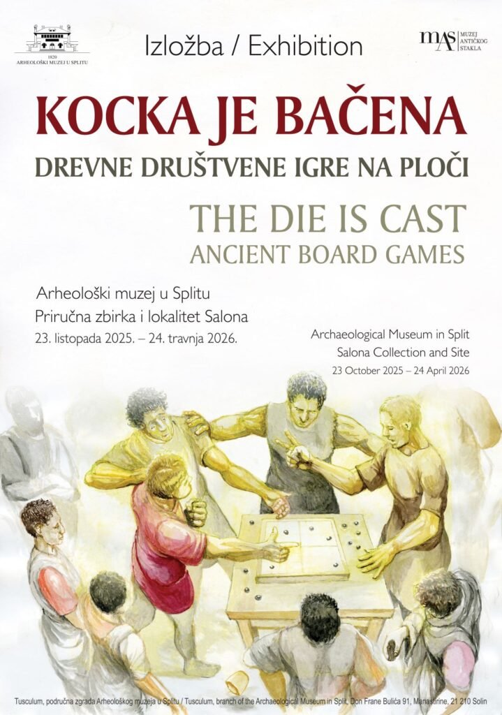 Postav izložbe „Kocka je bačena“ s prikazom drevnih društvenih igara na ploči u Saloni
