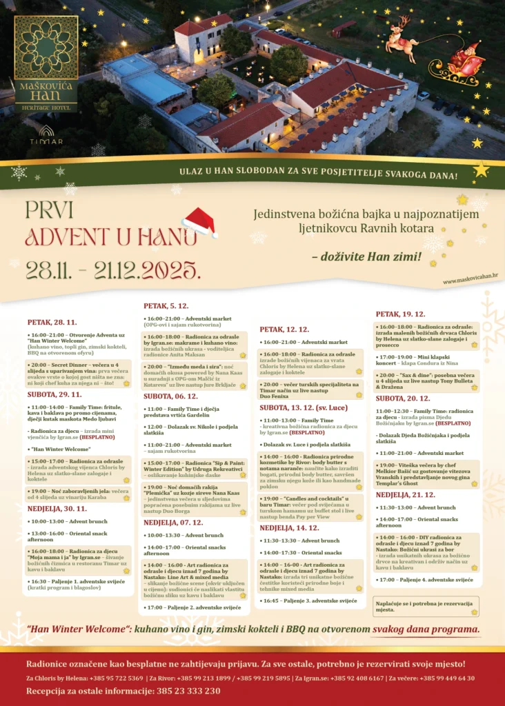 Advent u Maškovića hanu u Vrani s božićnim dekoracijama i posjetiteljima
