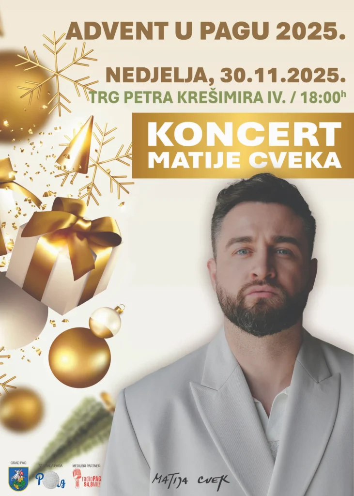 Otvorenje Adventa u Pagu 2025 na Trgu P. Krešimira IV s blagdanskim dekoracijama