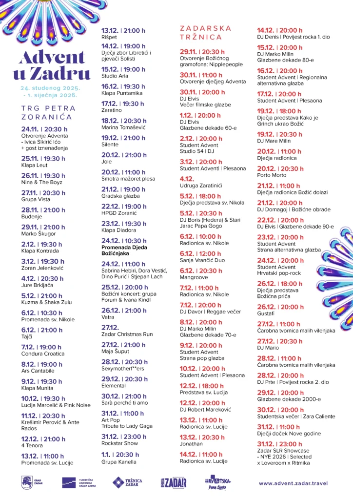 detaljan program adventa u zadru 2025 godine