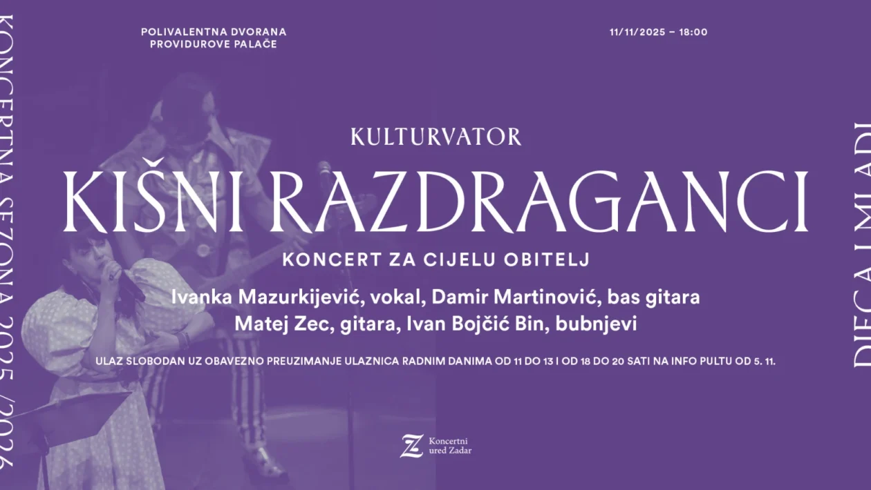 Ivanka Mazurkijević i Mrle izvode Kišne razdragance na obiteljskom koncertu u Zadru - plakat