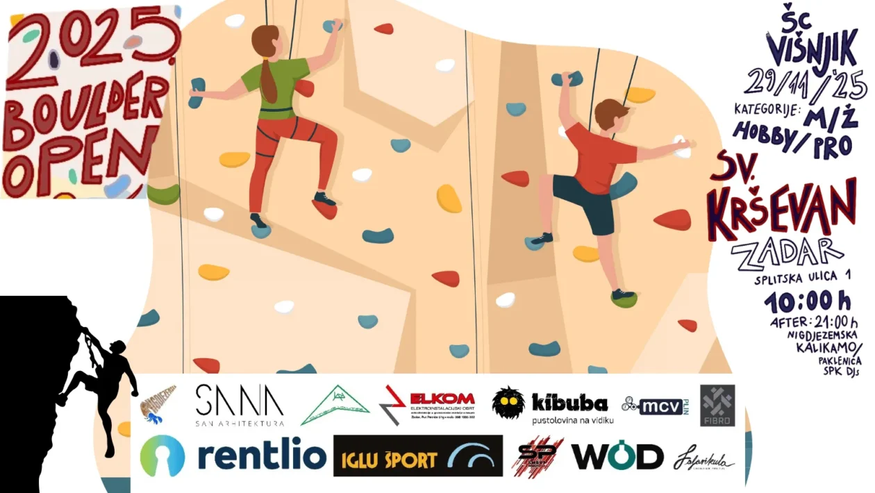 Natjecatelji na Sv. Krševan Boulder Open 2025 u Zadru, sportsko penjanje u dvorani ŠC Višnjik