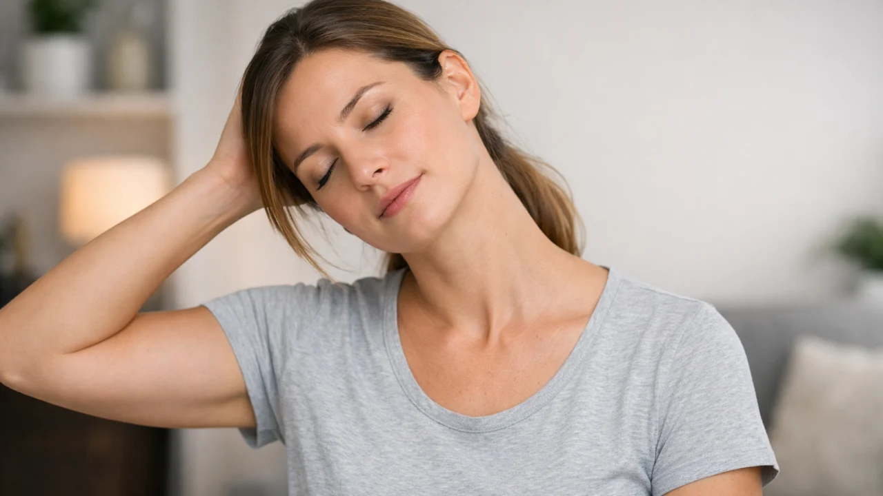 Istezanje vrata u sjedećem položaju za ublažavanje napetosti uzrokovane dugotrajnim sjedenjem i radom za računalom