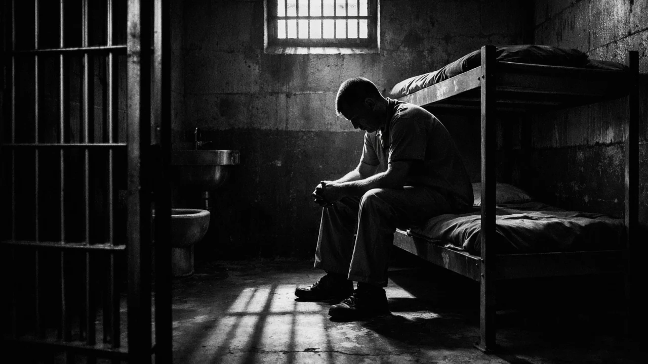 Crno-bijela zatvorska scena koja naglašava prekretnicu u životu lika Dereka Vinyarda