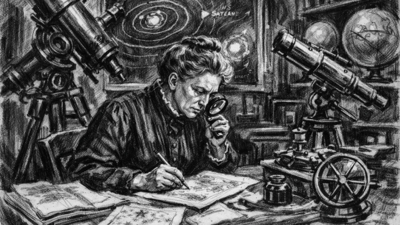 Annie Jump Cannon na poslijediplomskom studiju astronomije na Radcliffe Collegeu u ugalj stilu