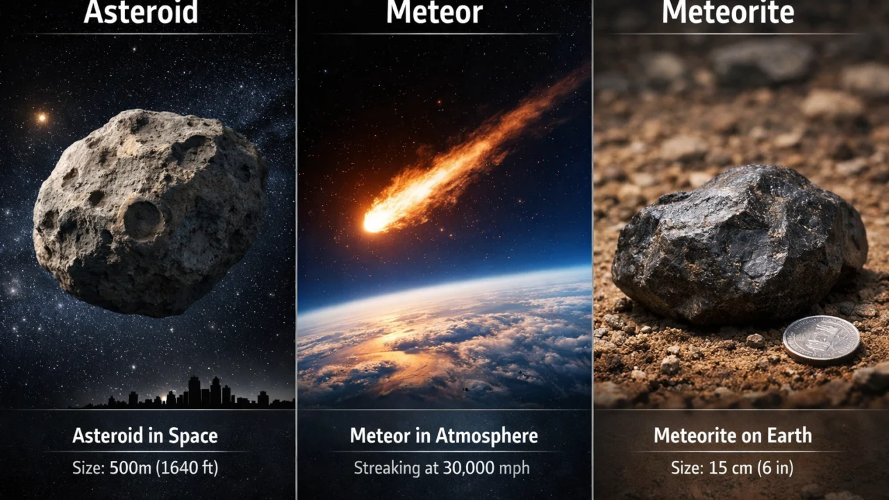 Usporedba veličine i faza asteroida, meteora i meteorita