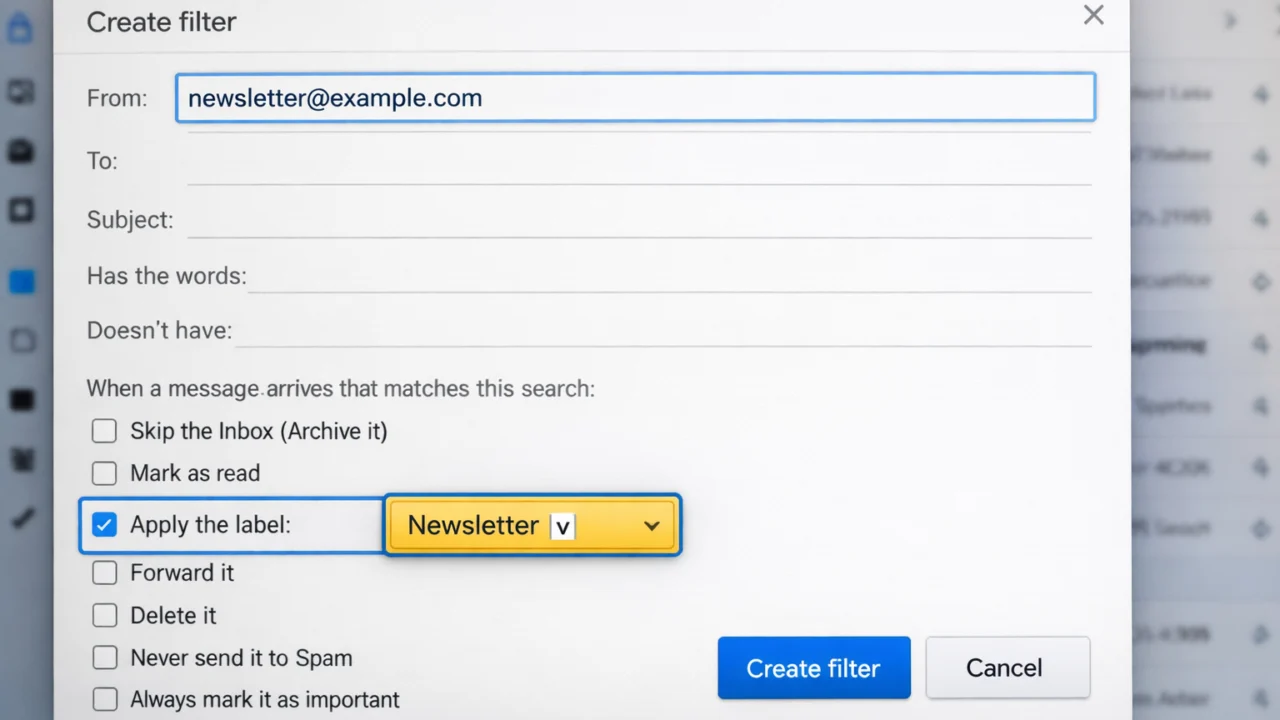 Postavljanje email filtera u Gmailu pomoću pravila za pošiljatelja i oznaka poruka