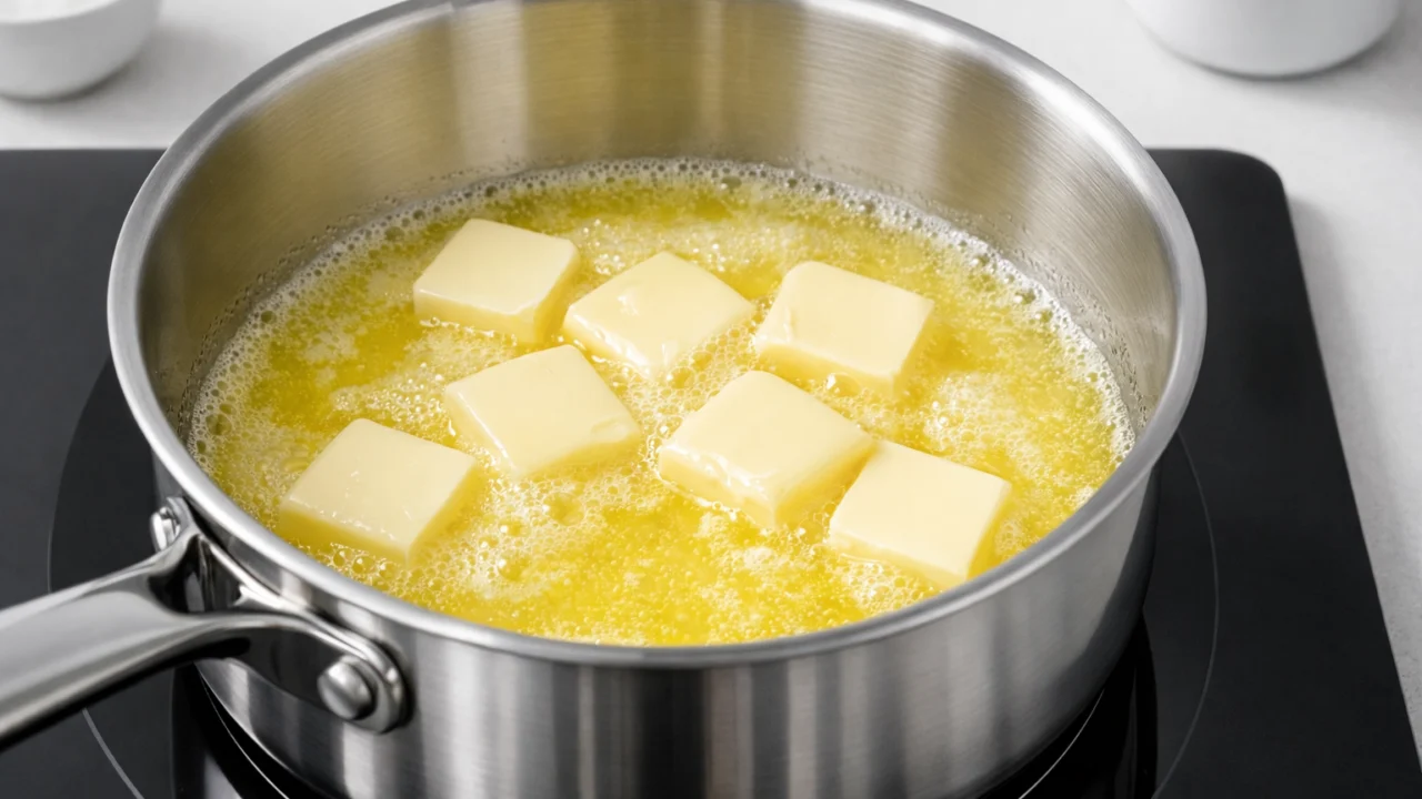 Topljenje maslaca za bešamel umak kao prvi korak u pripremi bez grudica