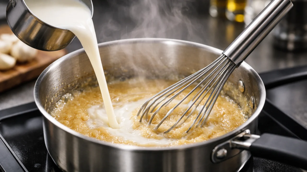 Postupno dodavanje toplog mlijeka u zapršku sprječava stvaranje grudica u bešamelu