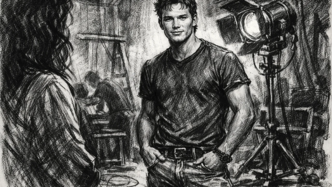 Početak glumačke karijere Chrisa Pratta prikazan u uglaj stil crno-bijelom crtežu.