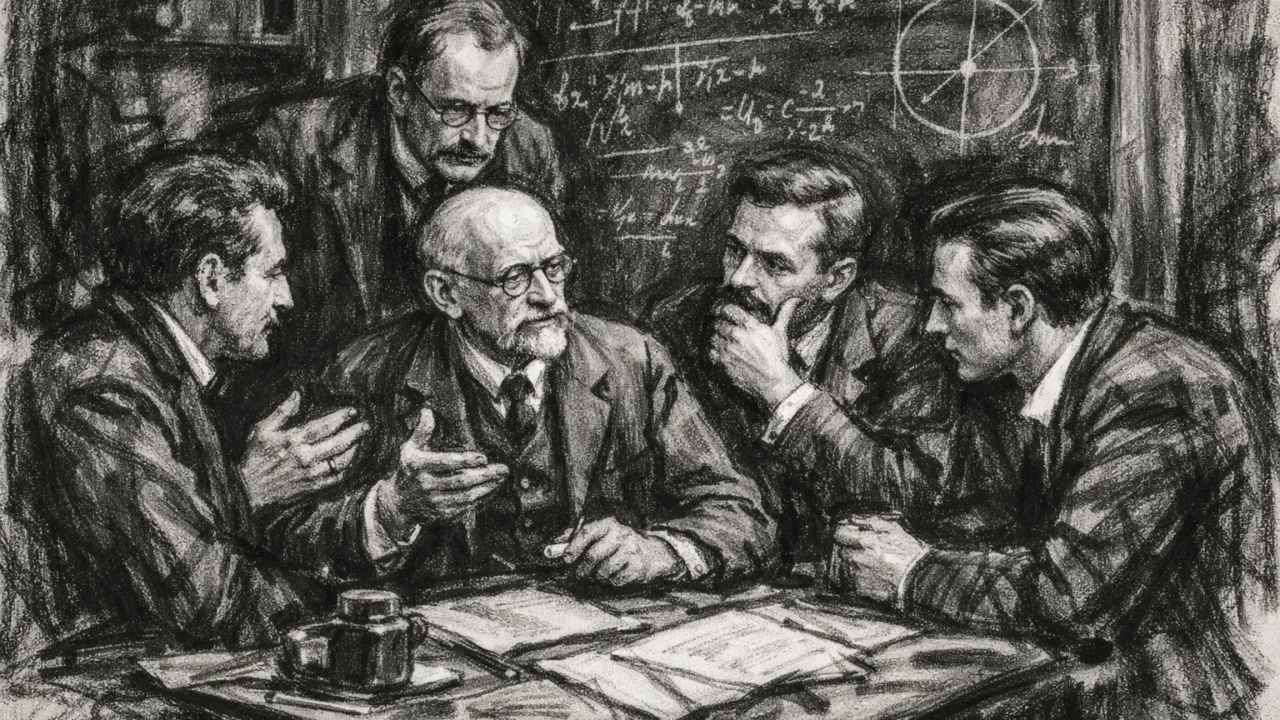 David Hilbert u razgovoru s kolegama matematičarima, prikaz u ugalj stilu