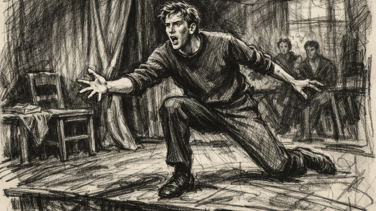 Donald Sutherland tijekom glumačke edukacije u Londonu, nacrtan u prepoznatljivom ugalj stilu