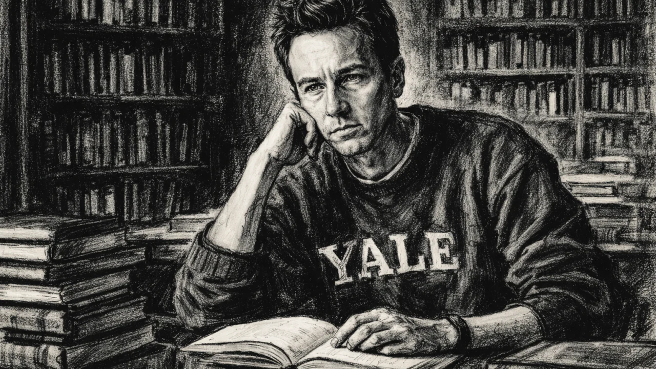 Edward Norton kao student na Yaleu, intelektualna scena u ugalj stilu.