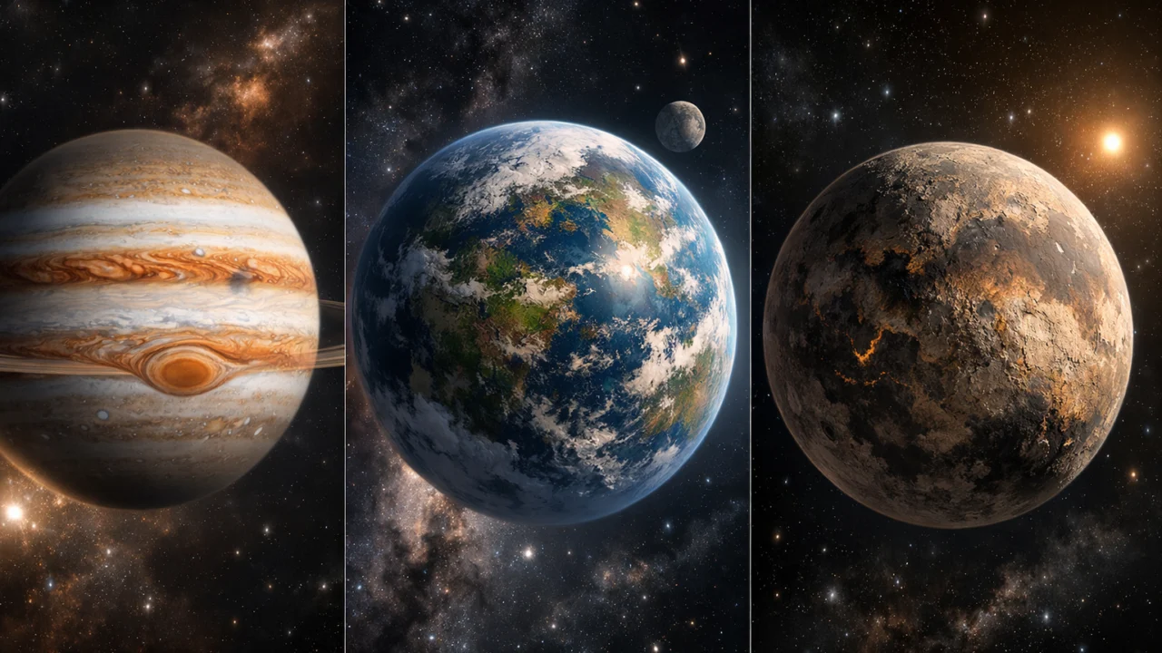 Usporedba različitih tipova egzoplaneta uključujući plinovite divove i super-Zemlje