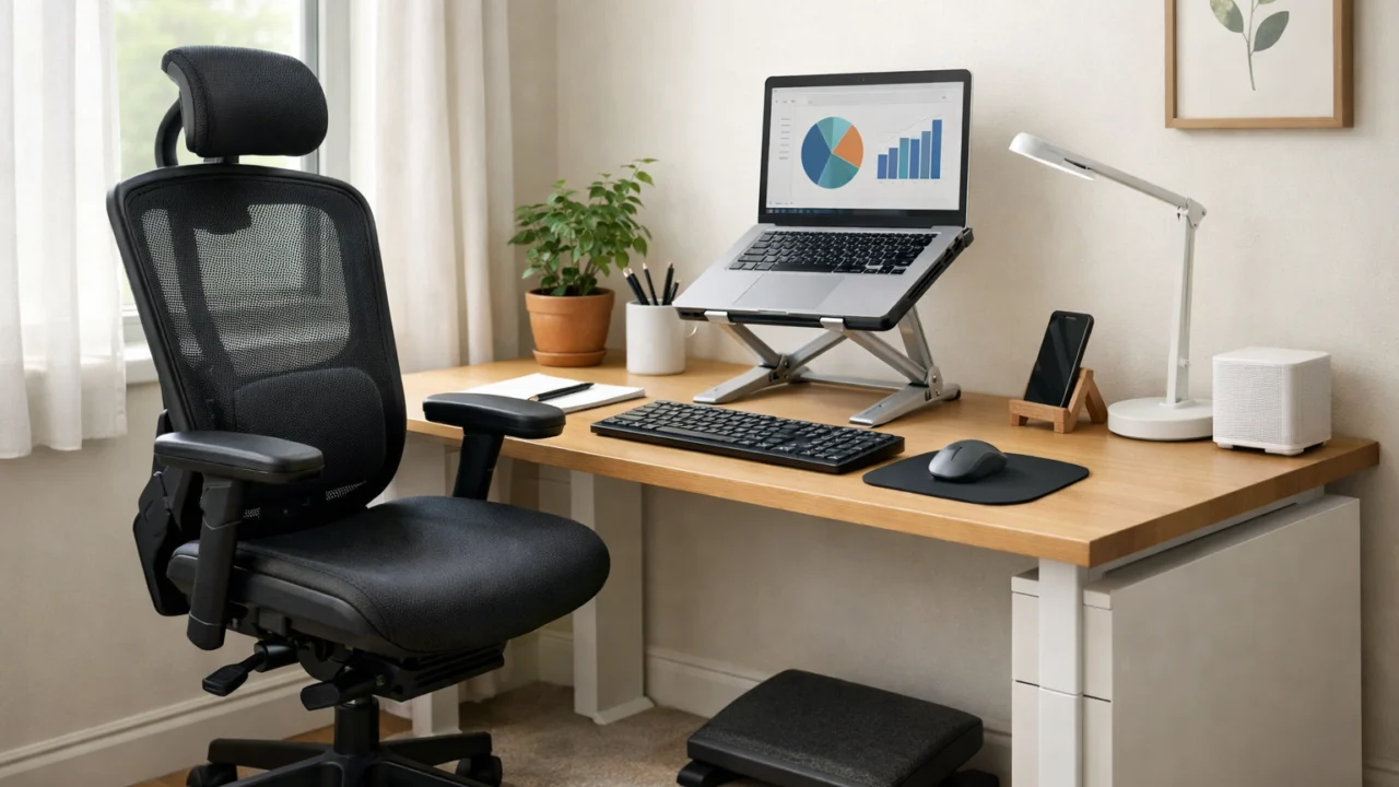 Ergonomsko radno mjesto u kućnom uredu prilagođeno dugotrajnom radu i ograničenom prostoru