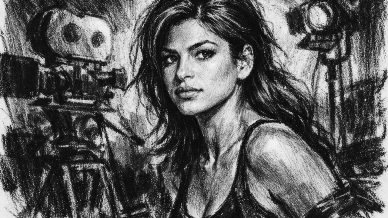 Početak glumačke karijere Eve Mendes, prikaz filmske scene u ugalj stilu s jakim kontrastom