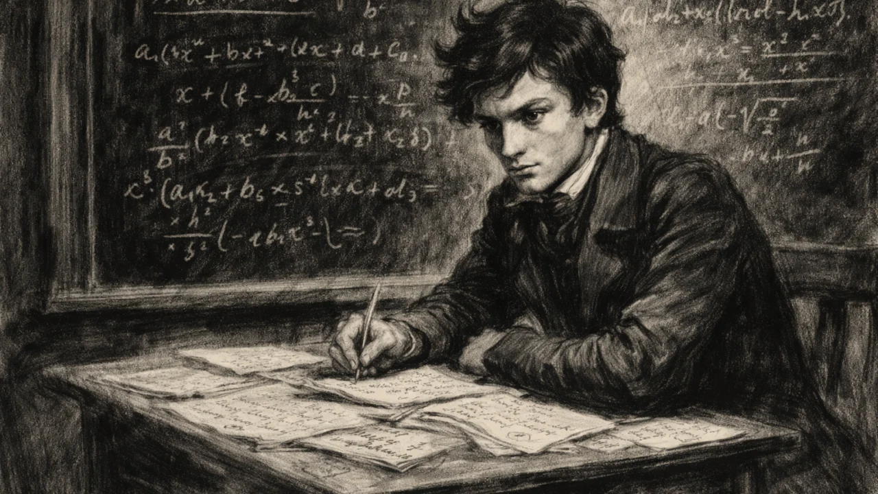 Évariste Galois kao učenik u Lycée Louis-le-Grandu, scena obrazovanja u ugalj stilu