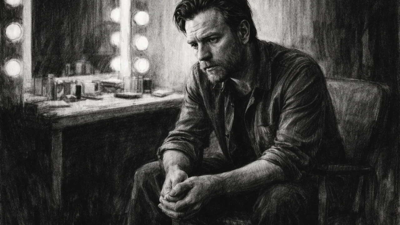 Intimni trenutak Ewana McGregora iza scene, umjetnički prikaz u ugalj stilu