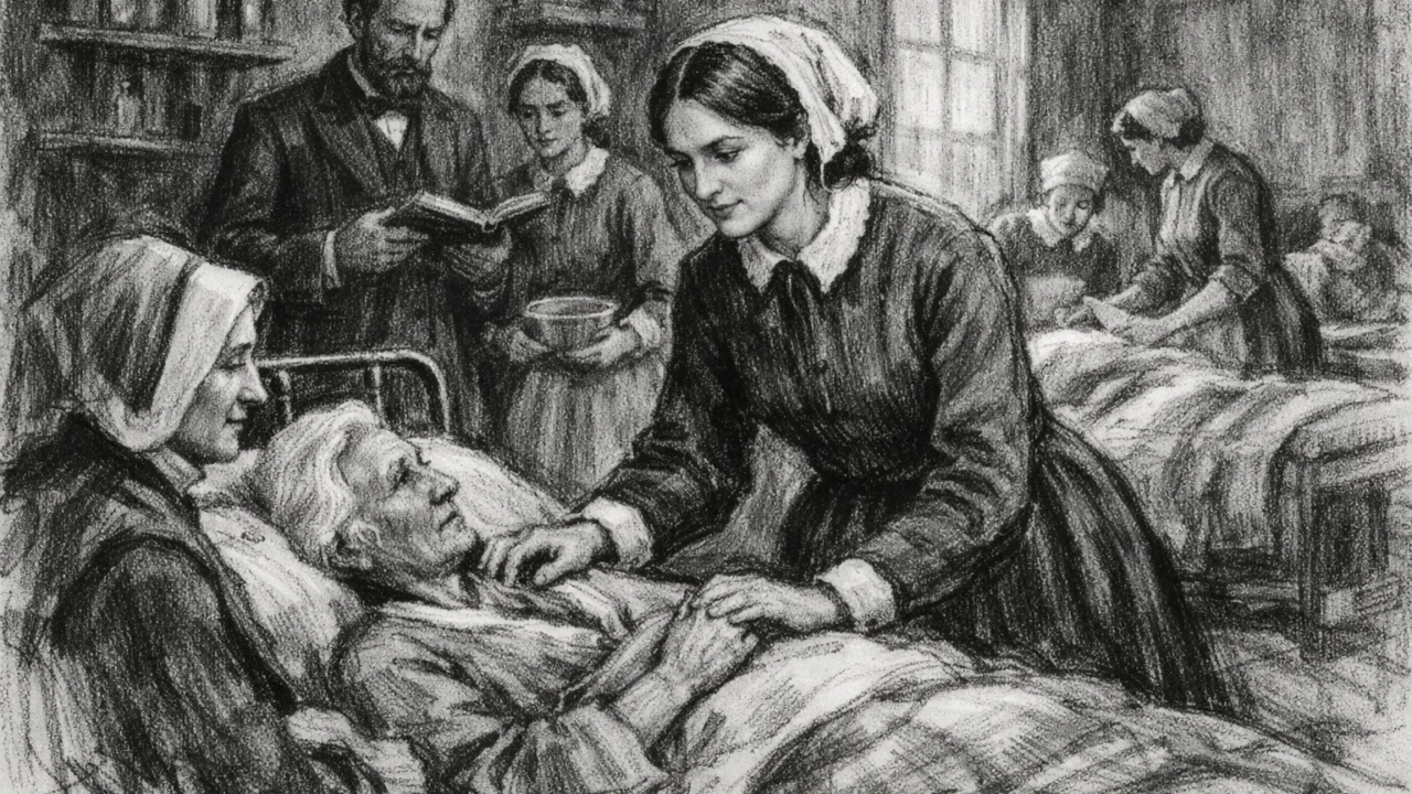 Florence Nightingale na edukaciji u Kaiserswerthu, scena bolničkog rada u ugalj stilu