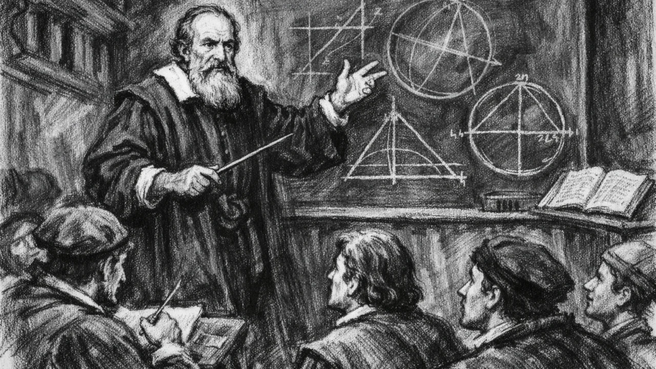Galileo Galilei kao profesor na Sveučilištu u Padovi, predaje matematiku u ugalj stilu