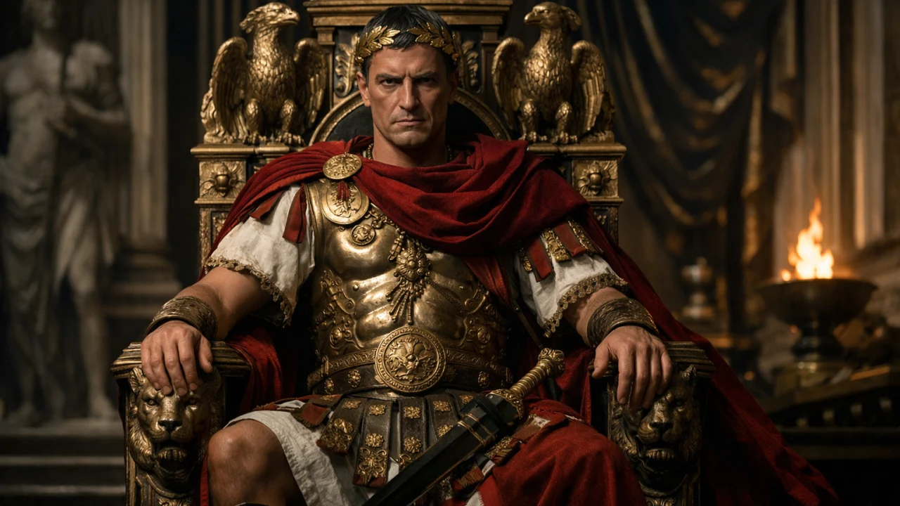 Rimski car Komod na prijestolju, vizualna reprezentacija političke moći i tiranije u filmu Gladiator