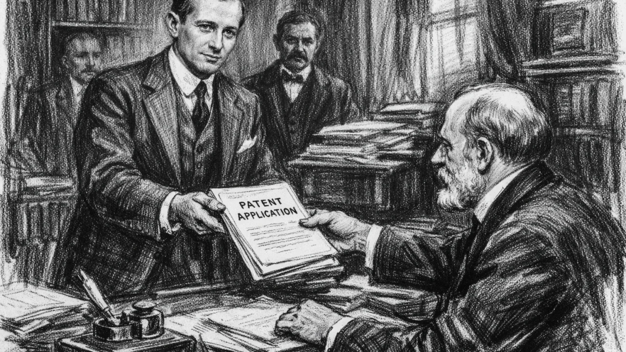 Guglielmo Marconi u Ujedinjenom Kraljevstvu tijekom patentiranja bežične telegrafije, ugalj stil ilustracija