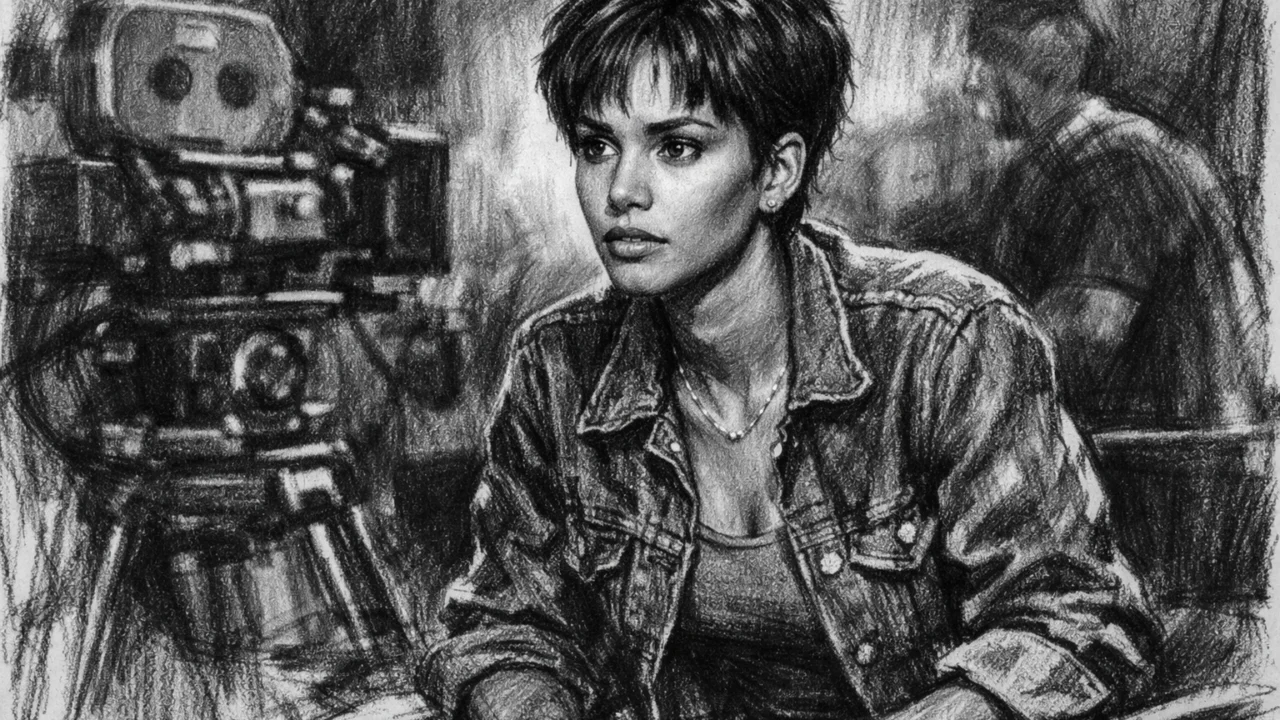 Rana glumačka karijera Halle Berry dočarana u ugalj stil crtežu s jakim kontrastom