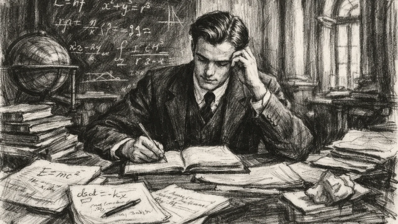 Hannes Alfvén kao student na Sveučilištu u Uppsali, prikazan u ugalj stilu s crno-bijelom teksturom.