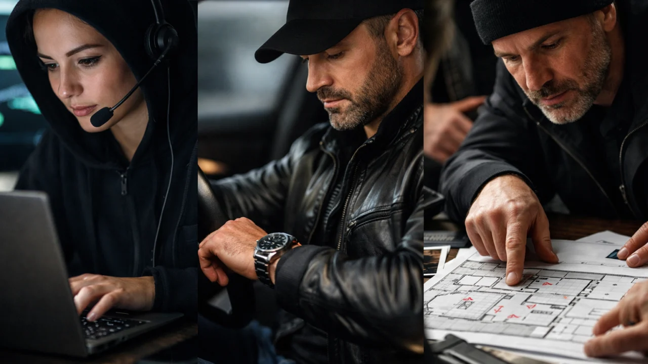 Detaljno planiranje pljačke u heist filmu s jasno definiranim ulogama članova tima