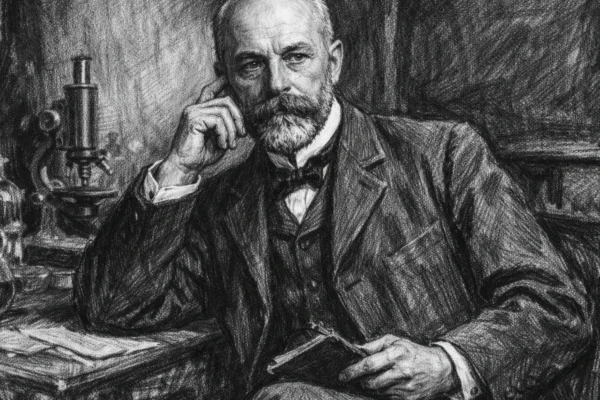 Portret Henrija Becquerela u ugalj stilu, crno-bijeli portret znanstvenika s izraženim kontrastom i detaljima lica.