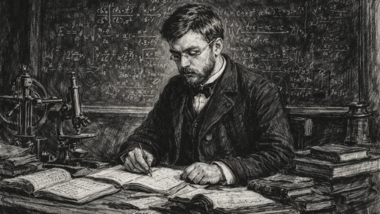 Henri Poincaré na École Polytechnique u Parizu, znanstvena scena prikazana u ugalj stilu.