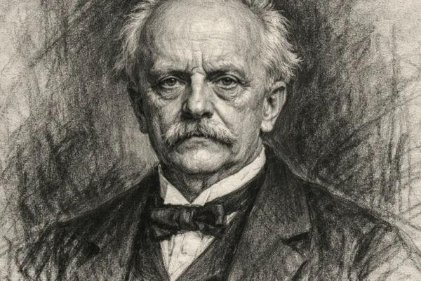 Portret Hermanna von Helmholtza u ugalj stil crtežu, snažan kontrast i izražajne linije