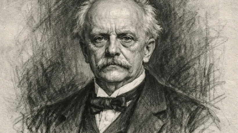 Portret Hermanna von Helmholtza u ugalj stil crtežu, snažan kontrast i izražajne linije