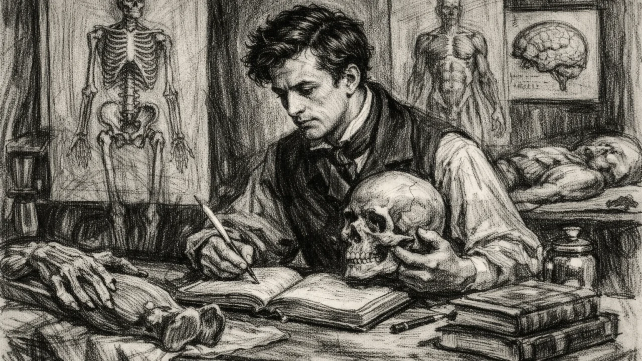 Hermann von Helmholtz kao student medicine u Berlinu, scena u ugalj stil crtežu