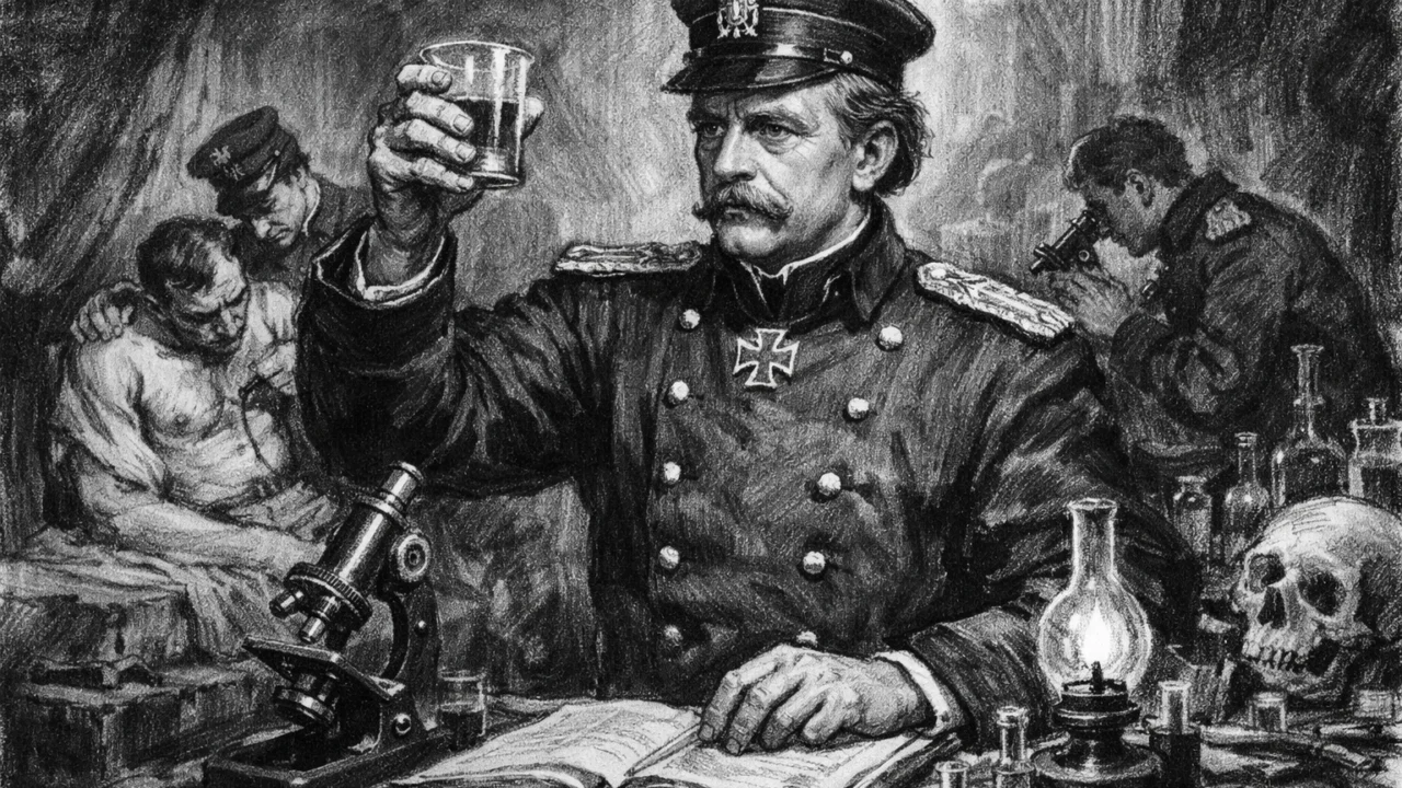 Hermann von Helmholtz kao vojni liječnik u Pruskoj, ilustriran u ugalj stil crtežu