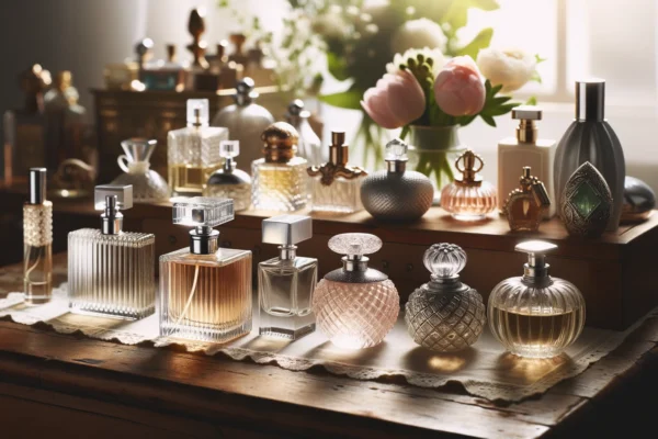 Bočice parfema na elegantnom stolu