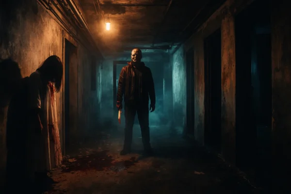 Široki kadar koji prikazuje glavne horror podžanrove i atmosferu straha u filmskom okruženju