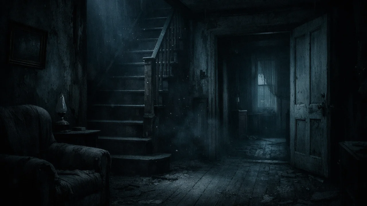 Paranormalni horor interijer s jezivom atmosferom i nevidljivom prijetnjom