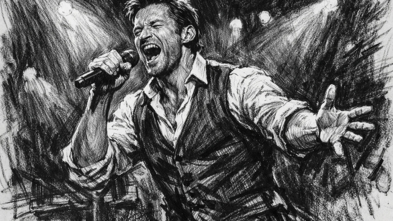 Hugh Jackman u kazališnoj glazbenoj izvedbi u ugalj stilu