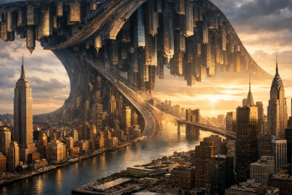 Inception vizualni motiv grada koji se savija, simbol slojevitih snova i kompleksne naracije Nolanova filma