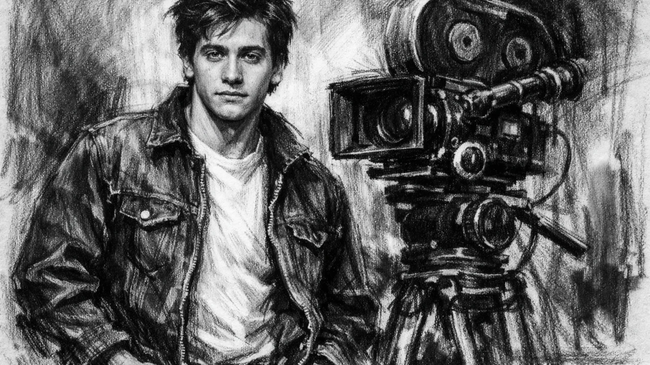 Početak glumačke karijere Jakea Gyllenhaala prikazan u uglj stil crtežu.