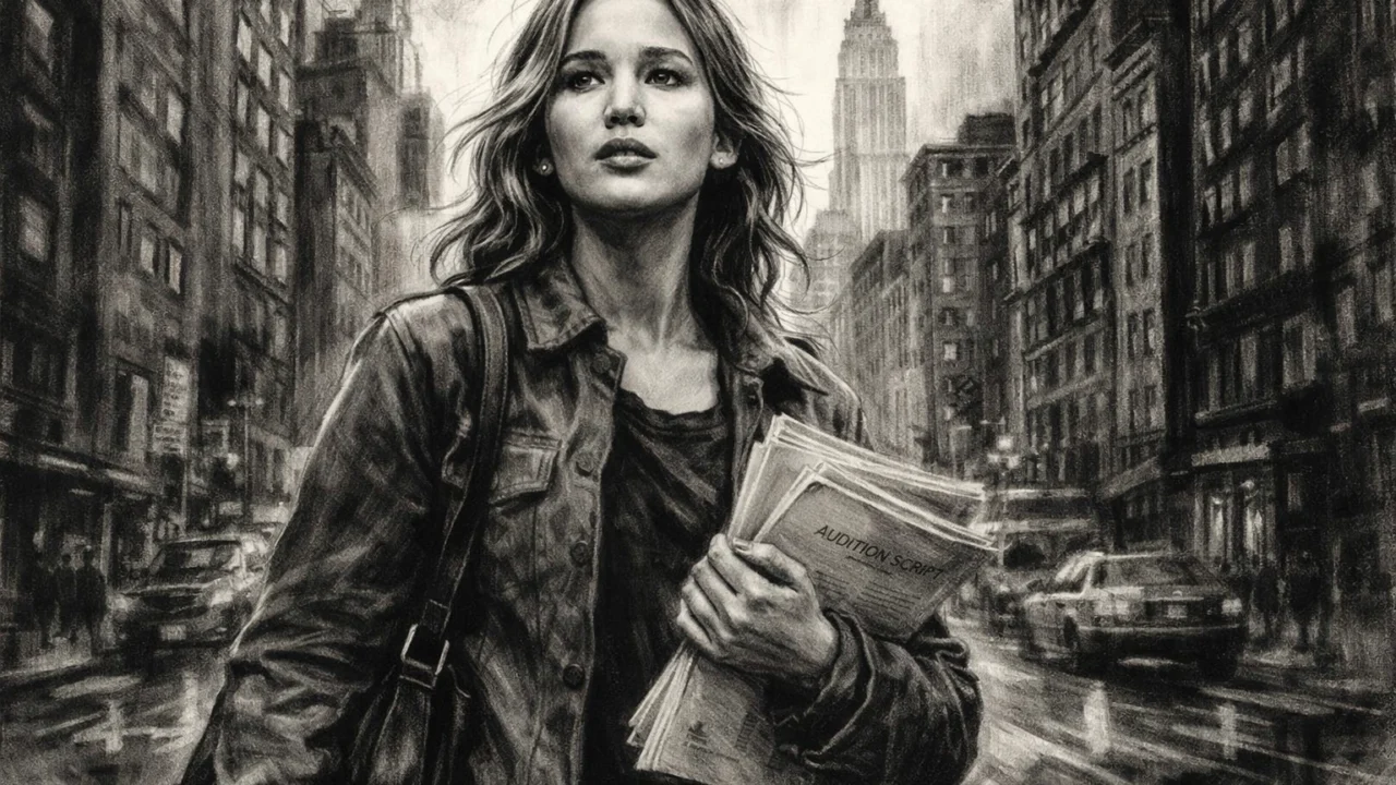 Jennifer Lawrence po dolasku u New York na audicije, prikazana u ugalj stilu