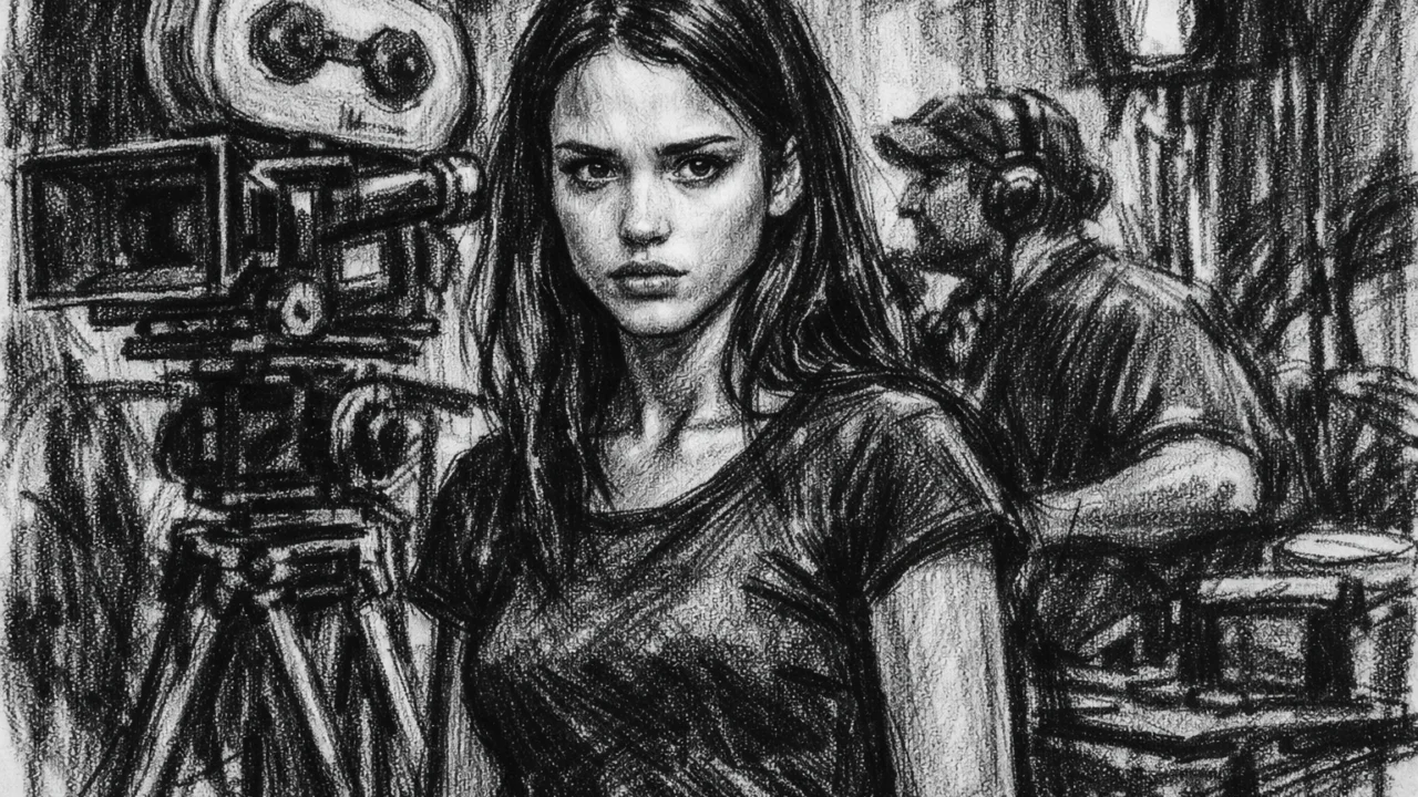 Filmski set s Jessicom Albom u ranoj karijeri, ugalj stil