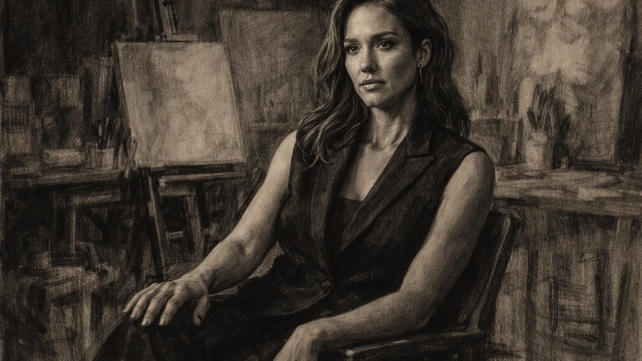 Zrela Jessica Alba u ugalj stilu, umjetnički i introspektivan portret