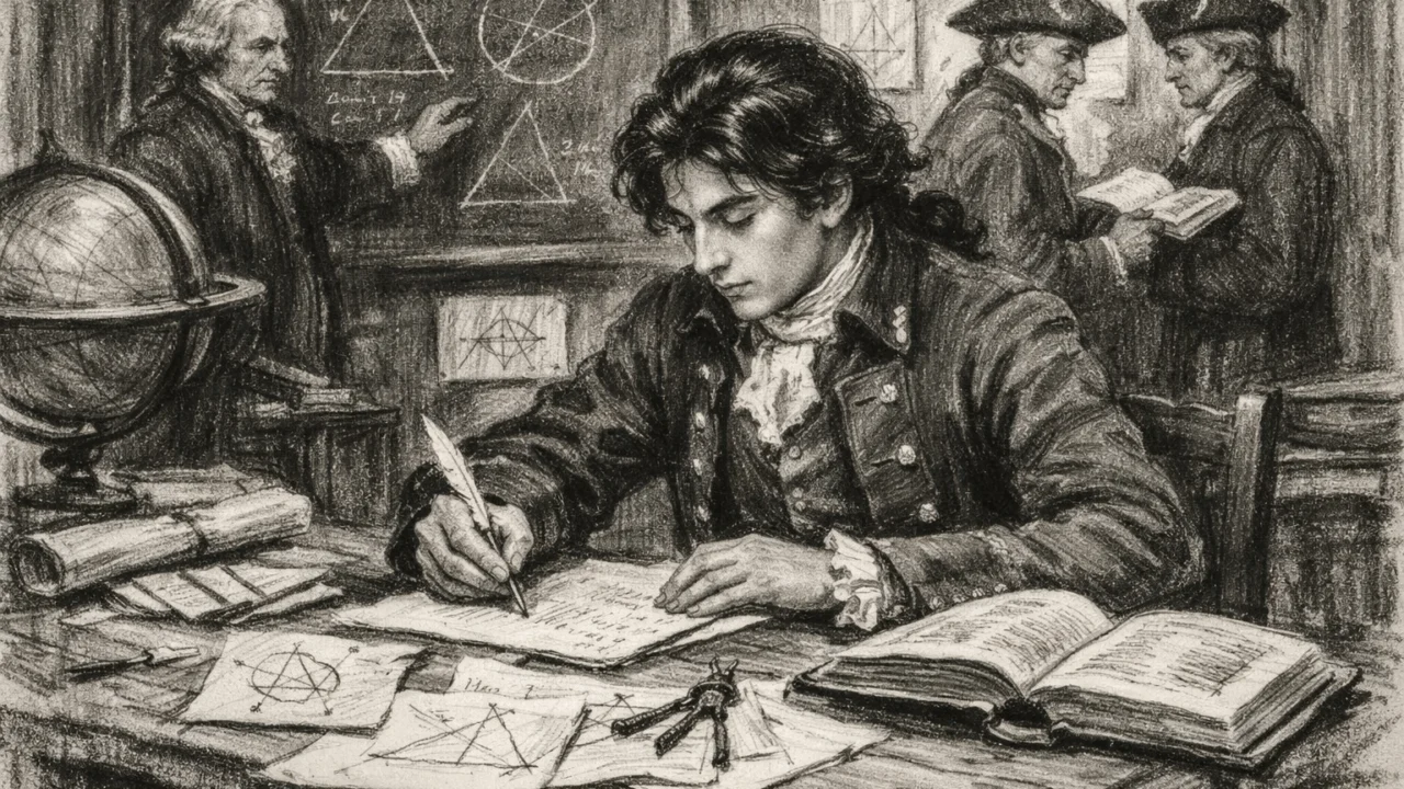 Joseph Fourier na školovanju u vojnoj školi prikazan u ugalj stilu, akademska scena