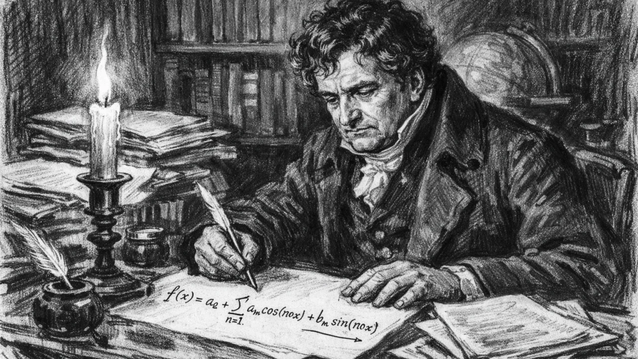 Joseph Fourier dok razvija teoriju topline u ugalj stilu, intimna znanstvena scena